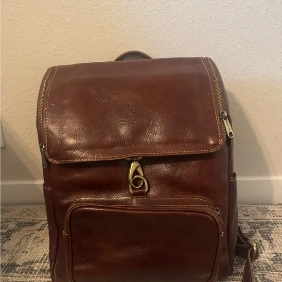Italian Brown Leather Bag pack- Made In Italy-fits laptop-from Florence
